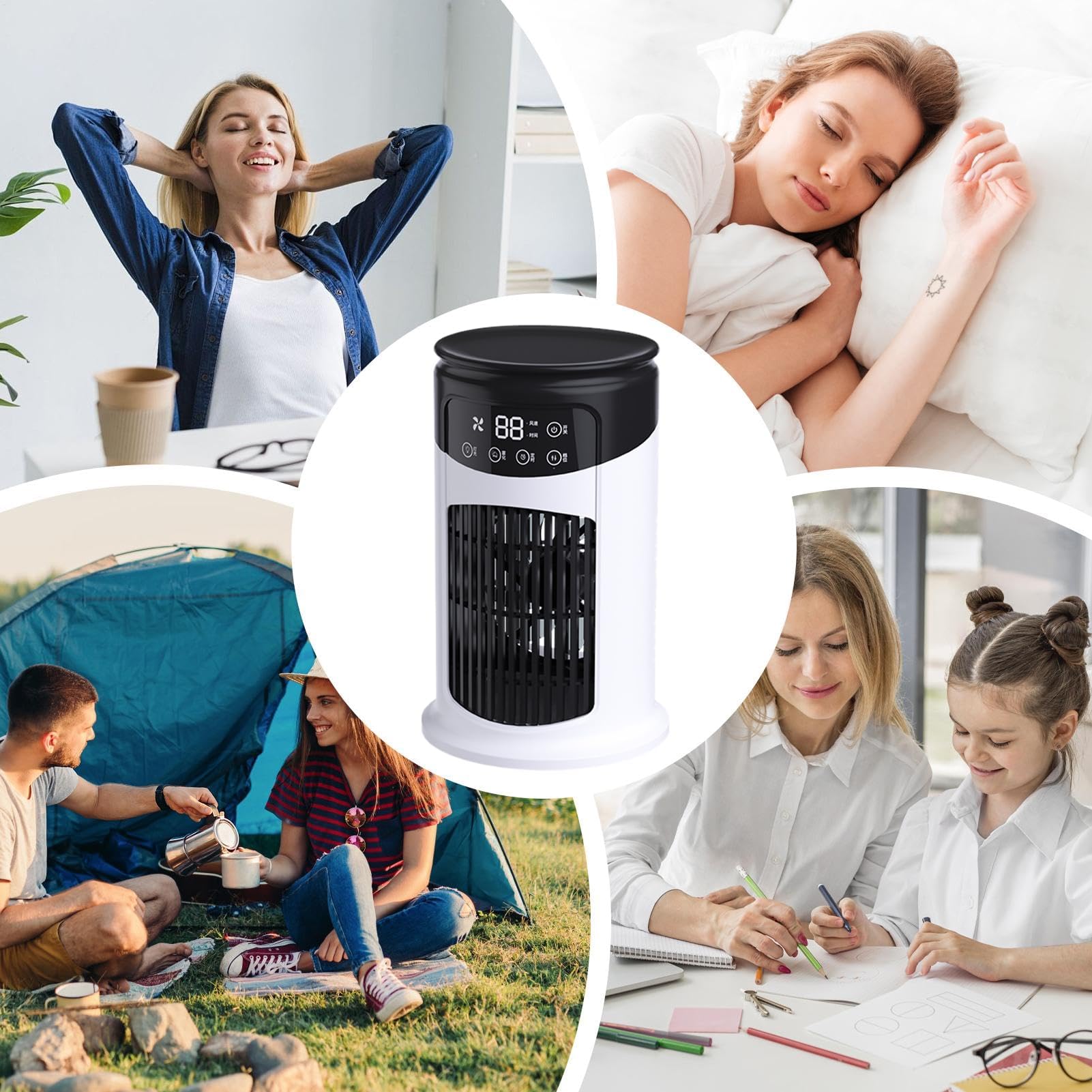 Ventilatore portatile per condizionatore d'aria – umidificatore multifunzionale con nebbia di raffreddamento per casa, ufficio, cucina, scrivania, soggiorno, garage, escursionismo