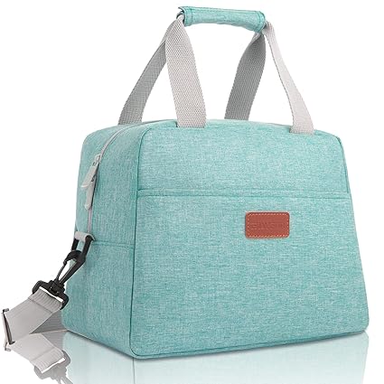 Large Lunch Bags for Women Adult Insulated Lunch Box with Shoulder Strap Reusable Lunch Tote Bag for Work School Travel and Outdoor (Aqua Green)