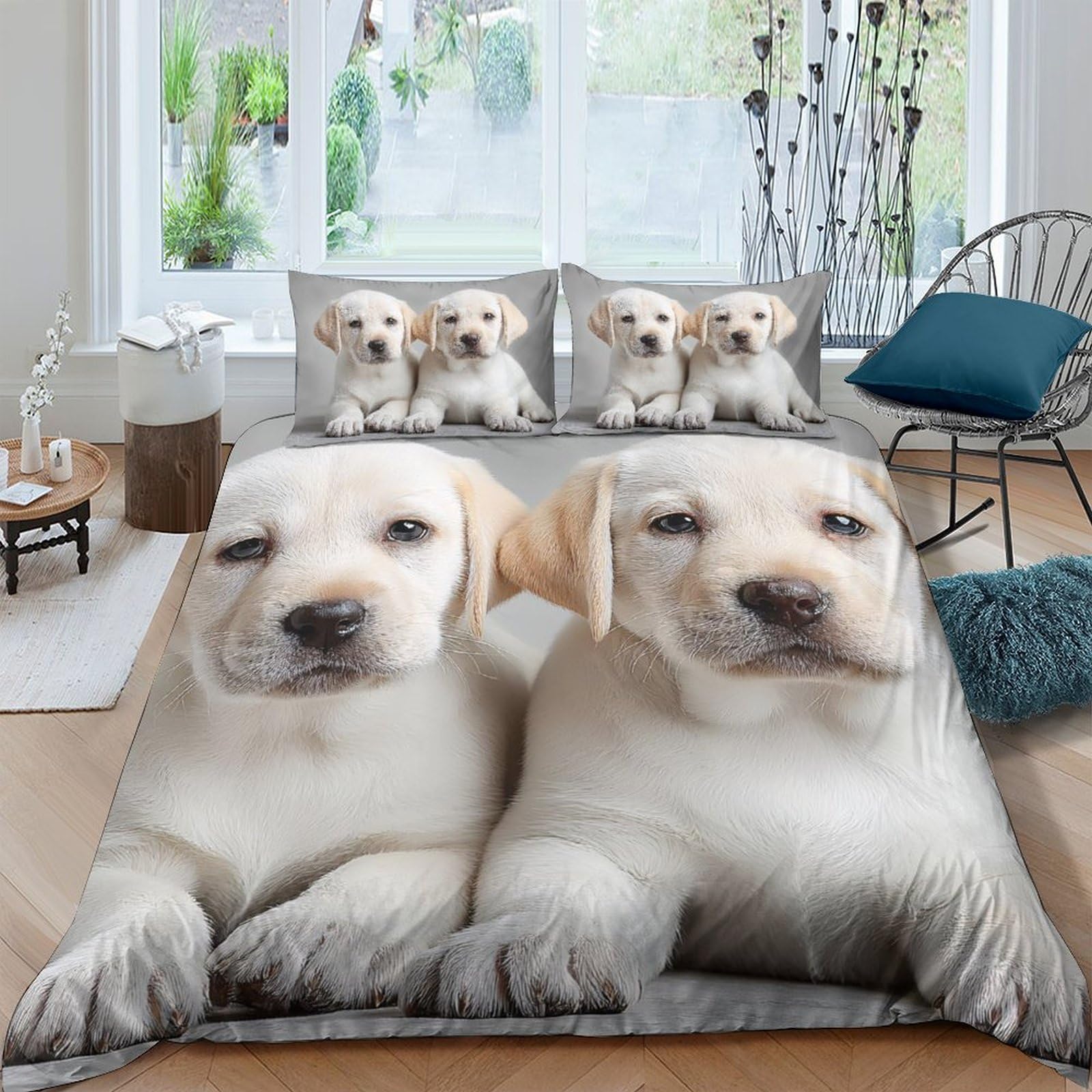 Ctjqhvkz Style-4 3D Printed Labrador Puppy Fitted Sheet Microfiber Soft Anti-Slip Dog Bed Cover For Bedroom Guest Room Mattress Decor Single（135X200cm）