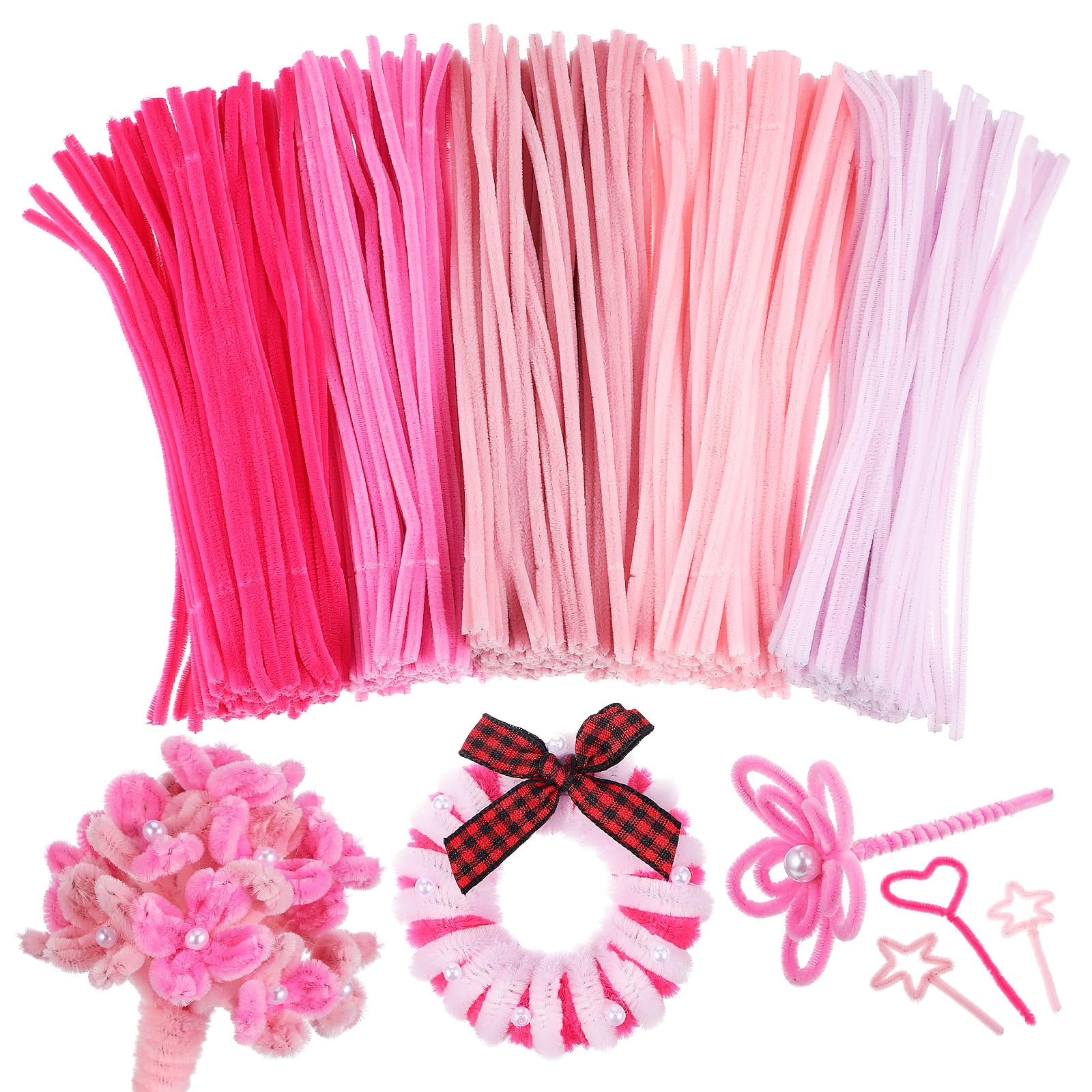 KALLORY 500 Pcs Pink Pipe Cleaners Valentines Day Chenille Stems for DIY Hand Arts Chenille Stems Pipe Cleaners for Flowers Wrapping Party Decorations