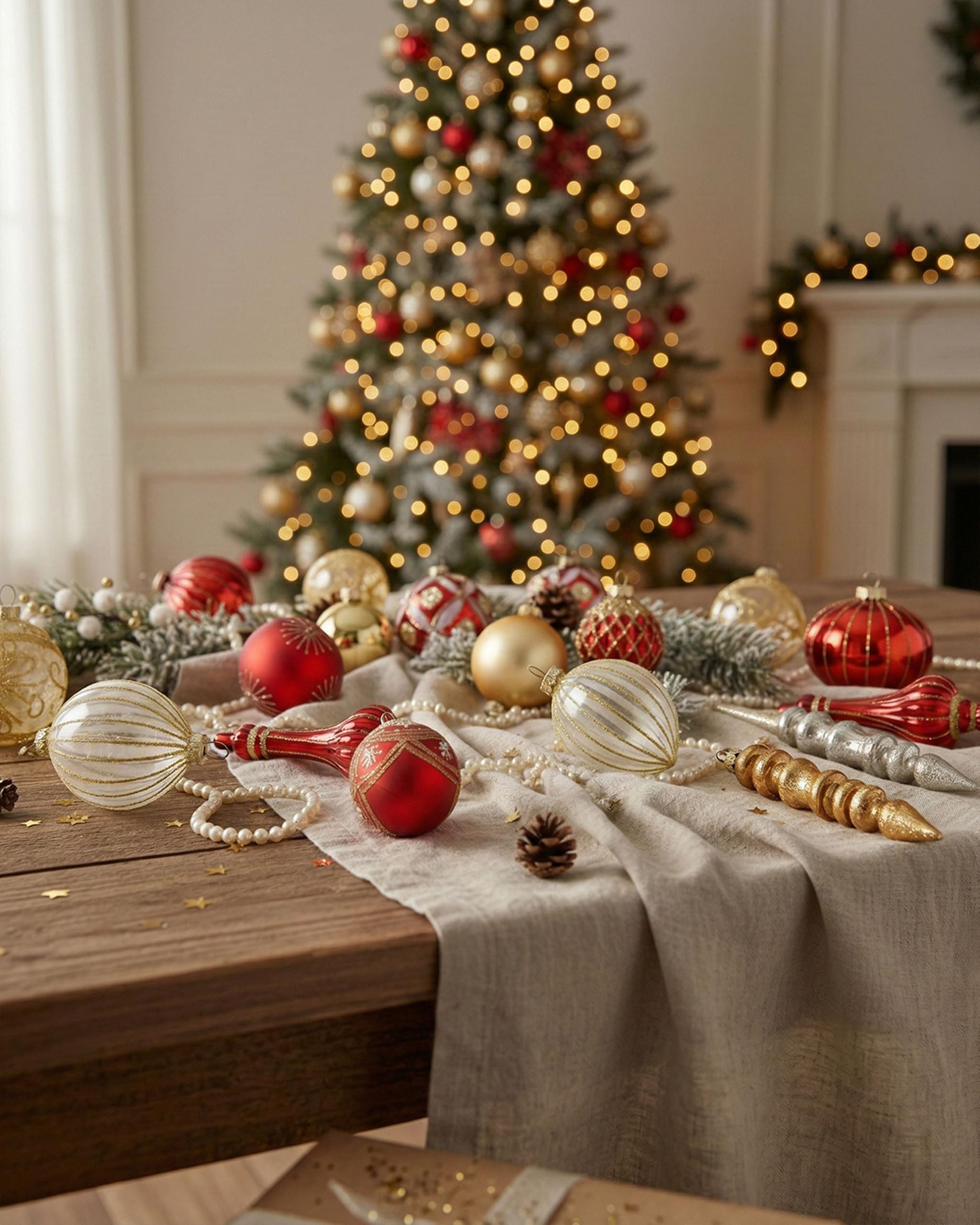 Christbaumschmuck 50er Set Glas rot/Gold handgemacht Weihnachtskugeln Sparkle