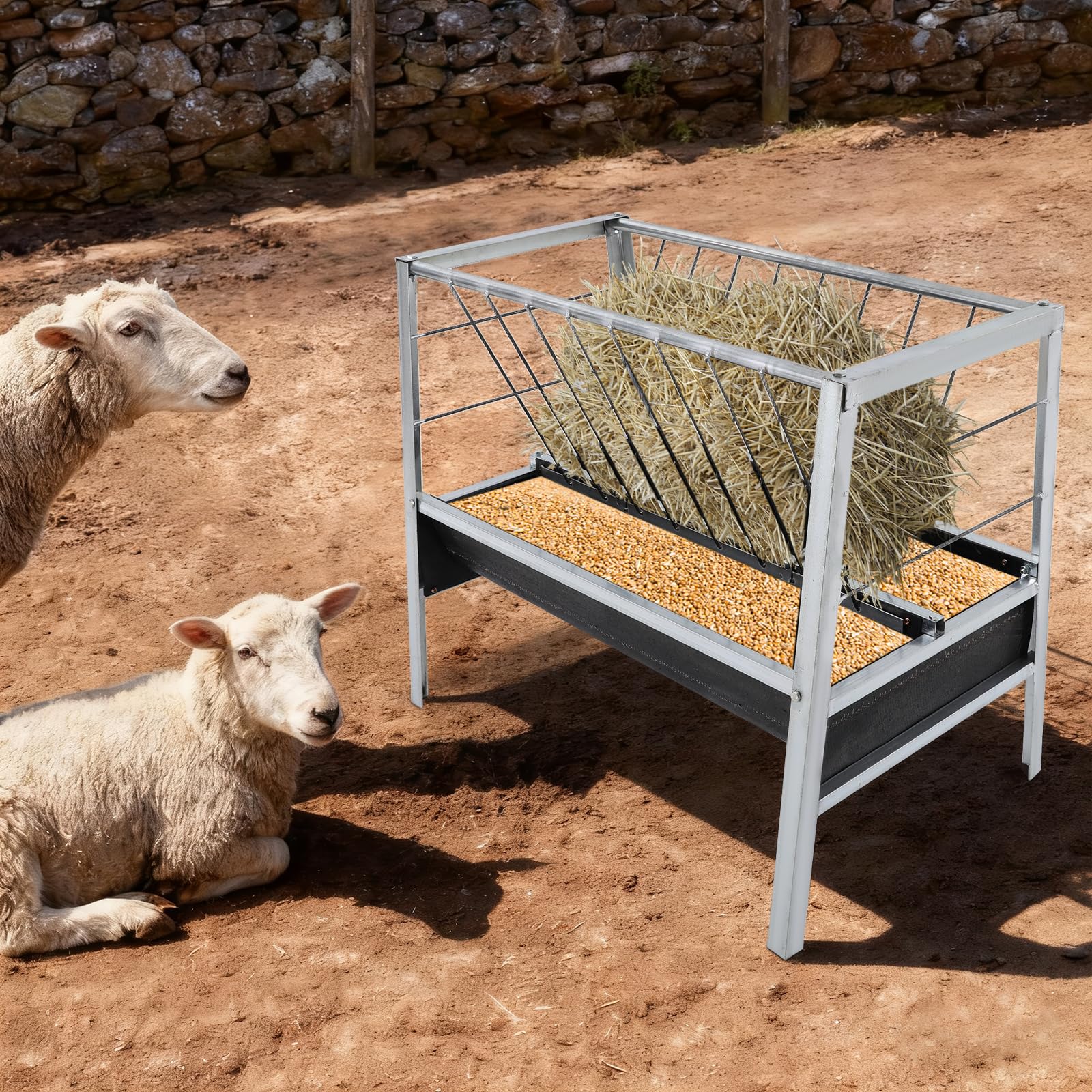 Comedero 2 en 1 para cabras y ovejas de gran volumen para pastos establos