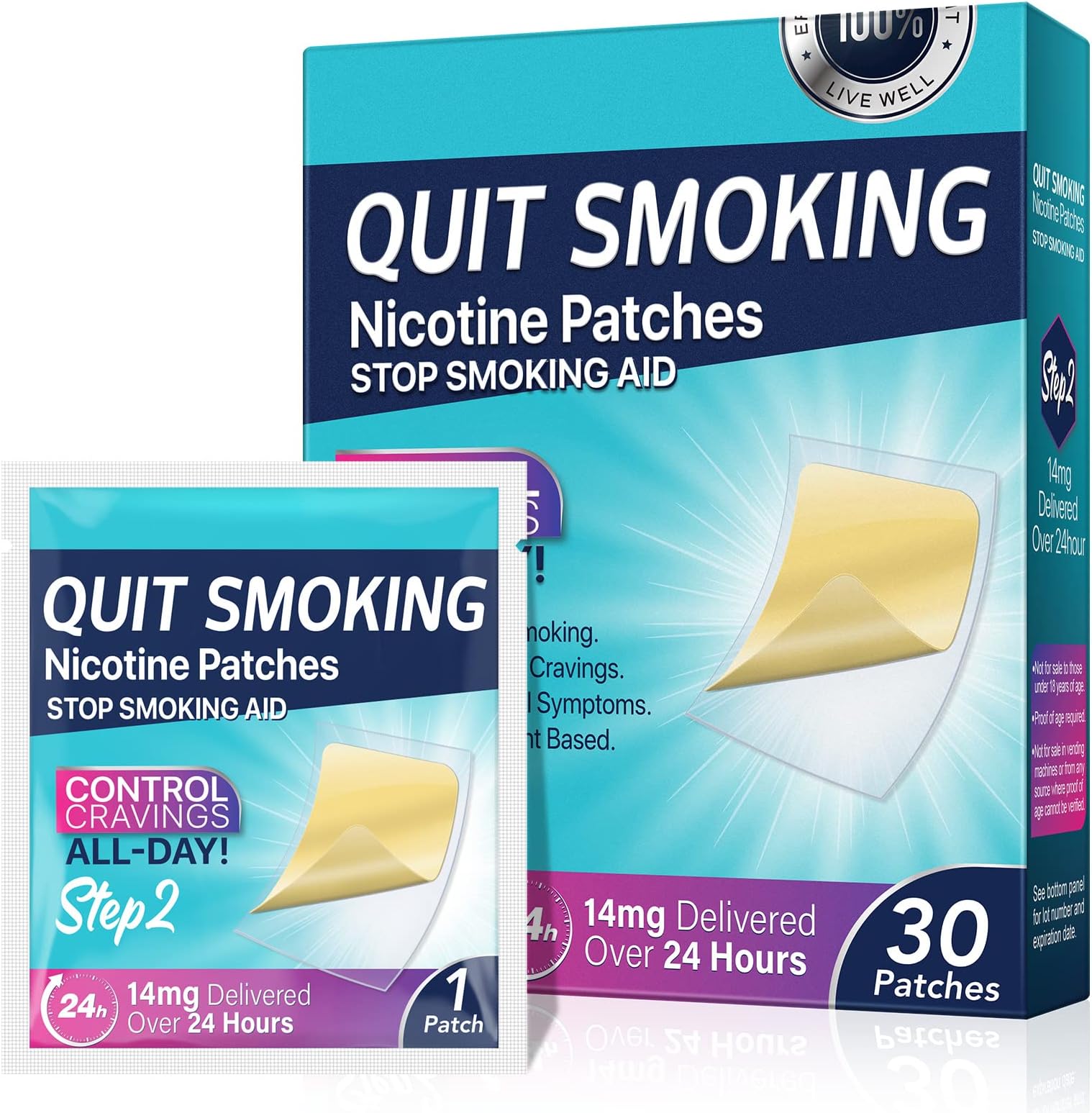 Step 2,30 Patches,14mg Delivered Over 24 Hours,Stop Aid,Helping Quit Patch,Stop Patches