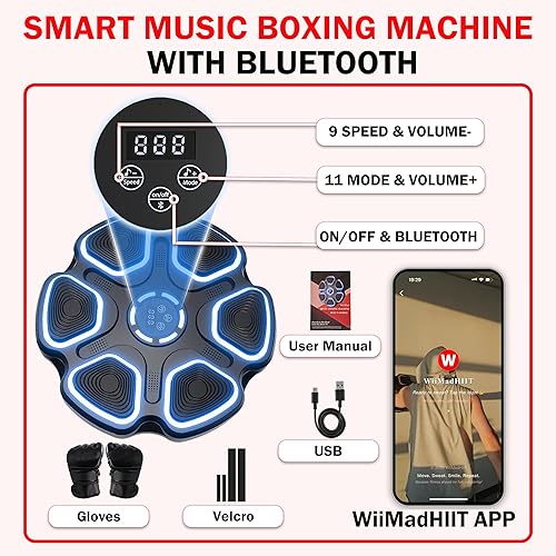 Miniatura 4 de Máquina de boxeo musical 2025 para niños y adultos - Máquina de perforación de música Bluetooth juguete montado en la pared con guantes, 11 modos, 9