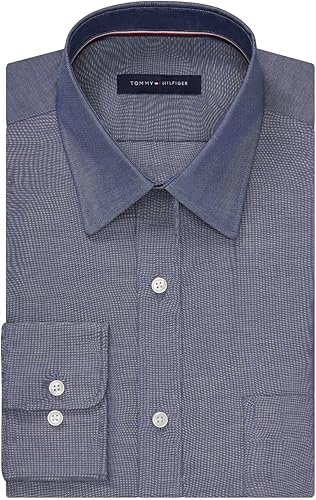 Tommy Hilfiger Camisa de vestir para hombre, ajuste regular, sin planchado, color liso