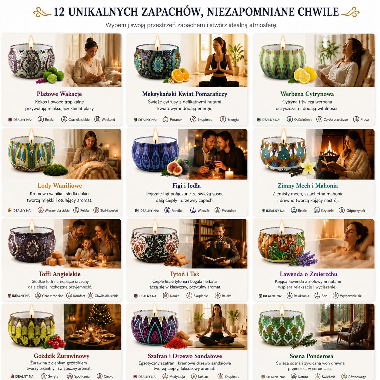 Prezenty dla kobiet, zestaw 12 świec zapachowych, prezenty na Dzień Matki, urodziny, świece, dekoracja dla przyjaciółek/żony, zestaw upominkowy dla koleżanek