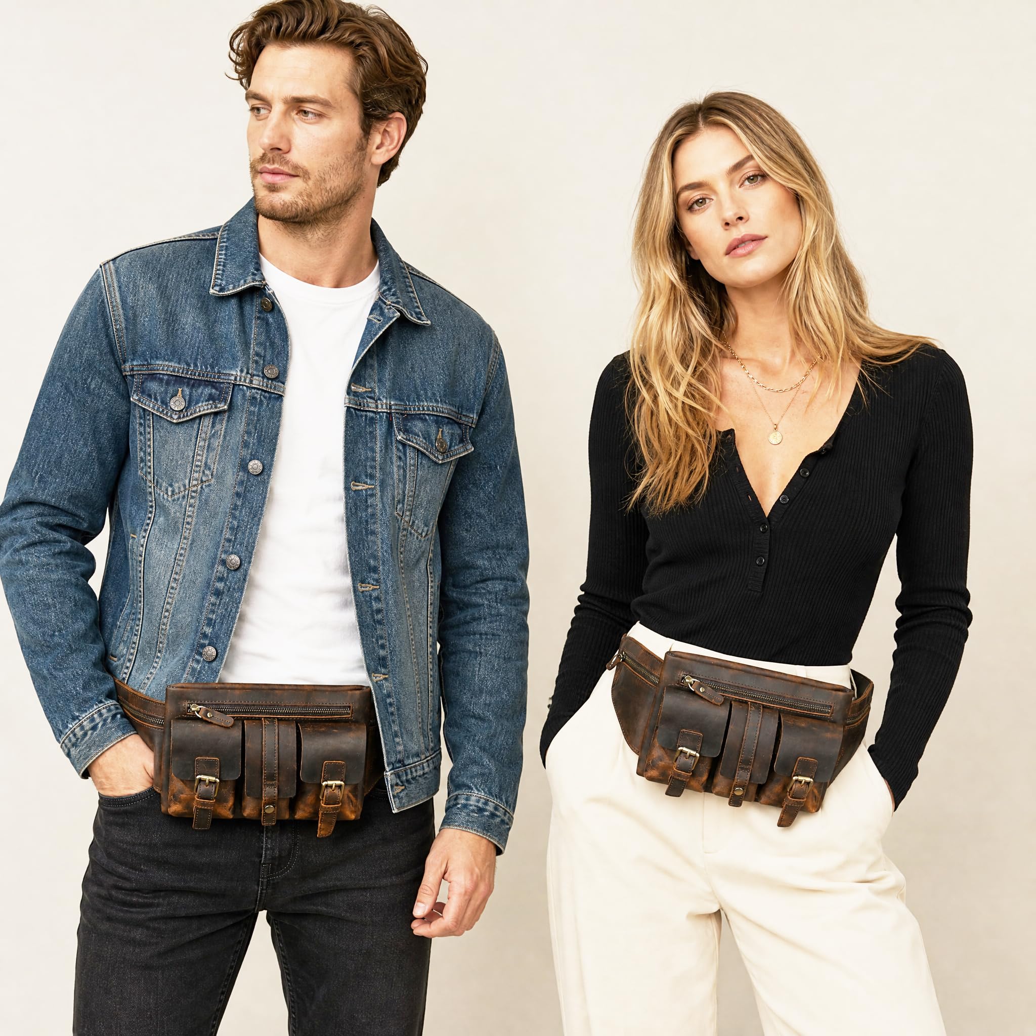 Épais Crazy Horse en Cuir Randonnée Équitation Voyage en Plein Air Ceinture Fanny Taille Pack Petit Téléphone Cigarette Poche pour Hommes Femmes 380 (381 Marron)