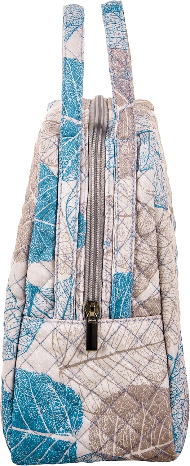 Large Quilted Fabric Cotton Reusable Inusulated Lunch Tote Bag Cooler Snack Bag Women Pretty Thermal Lunch box Storage Gift Bag for Work & Outdoor (Leaves) - Image 4