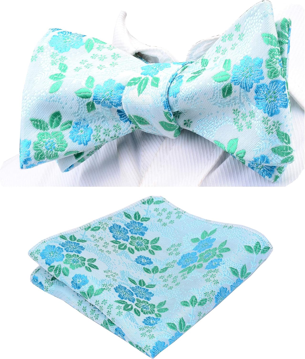 GUSLESON Mens Floral Bowtie Self Tie Bow Tie & Pocket Square Set