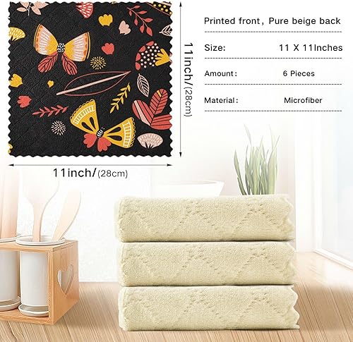 Miniatura 3 de Safari Butterflies - Juego de 6 toallas de microfibra absorbentes para cocina con estampado de flores rústicas para lavabo de baño