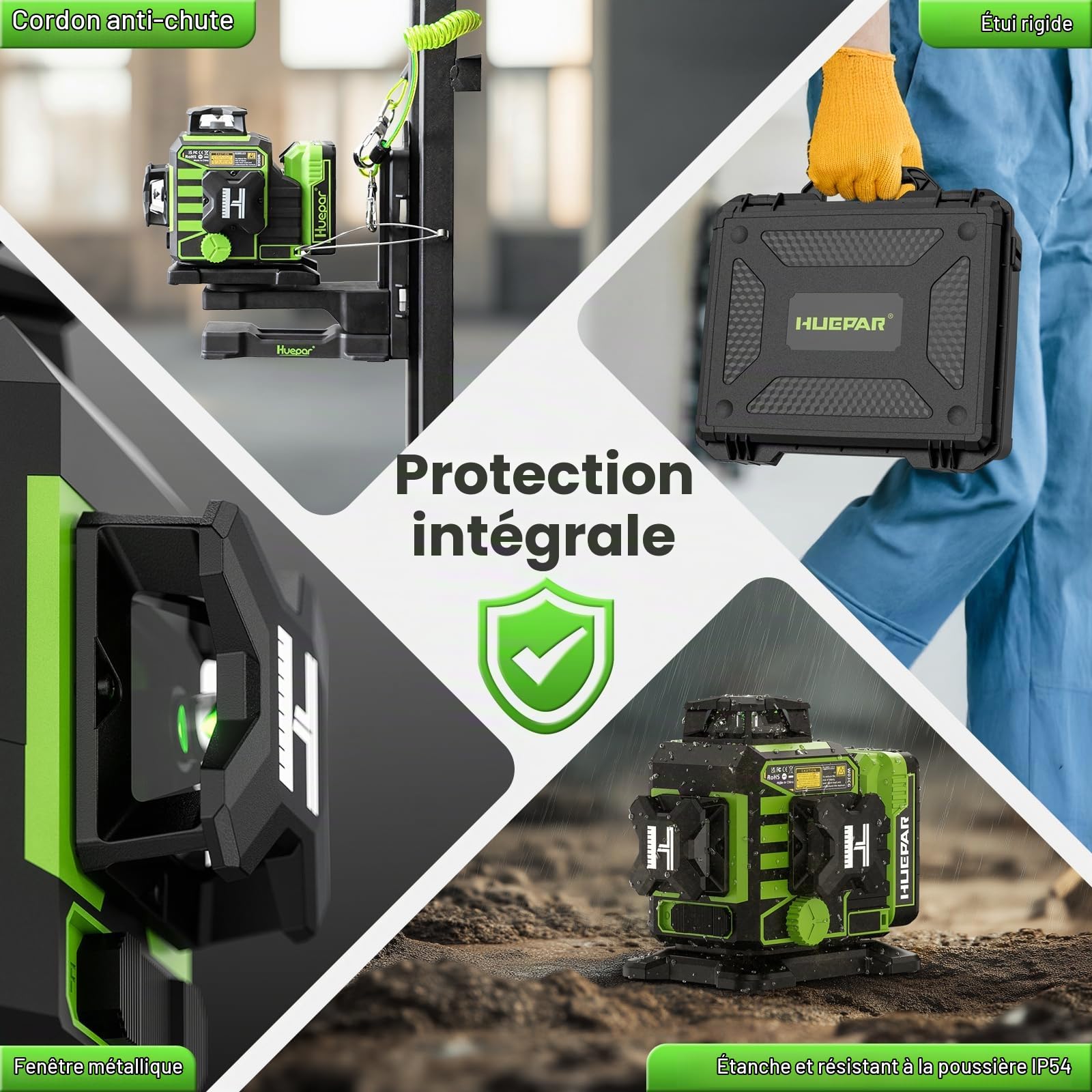 Niveau Laser Chantier Autonivelant 360°x3 Huepar