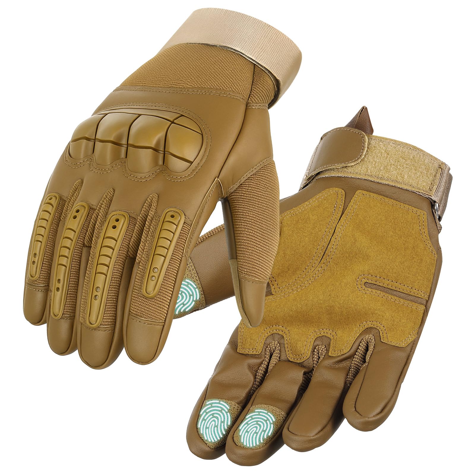 Jecery Tactical Gloves for Men Winter Touchscreen Motorcycle Gloves Cold Weather Riding Glove Brown Leather with Rubber Shell
