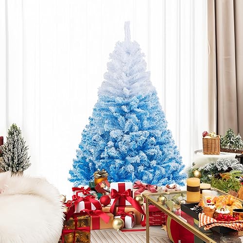 Miniatura 50 de Goplus - Árbol de Navidad artificial preiluminado de 9 pies, pino nevado articulado de PVC de alta calidad con base metálica y luces LED, decoración
