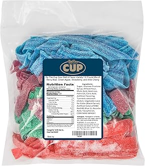 By The Cup Sour Belt 4 Flavor Variety 1.6 Pound Mix of Berry Blue, Green Apple, Strawberry, and Wild Cherry