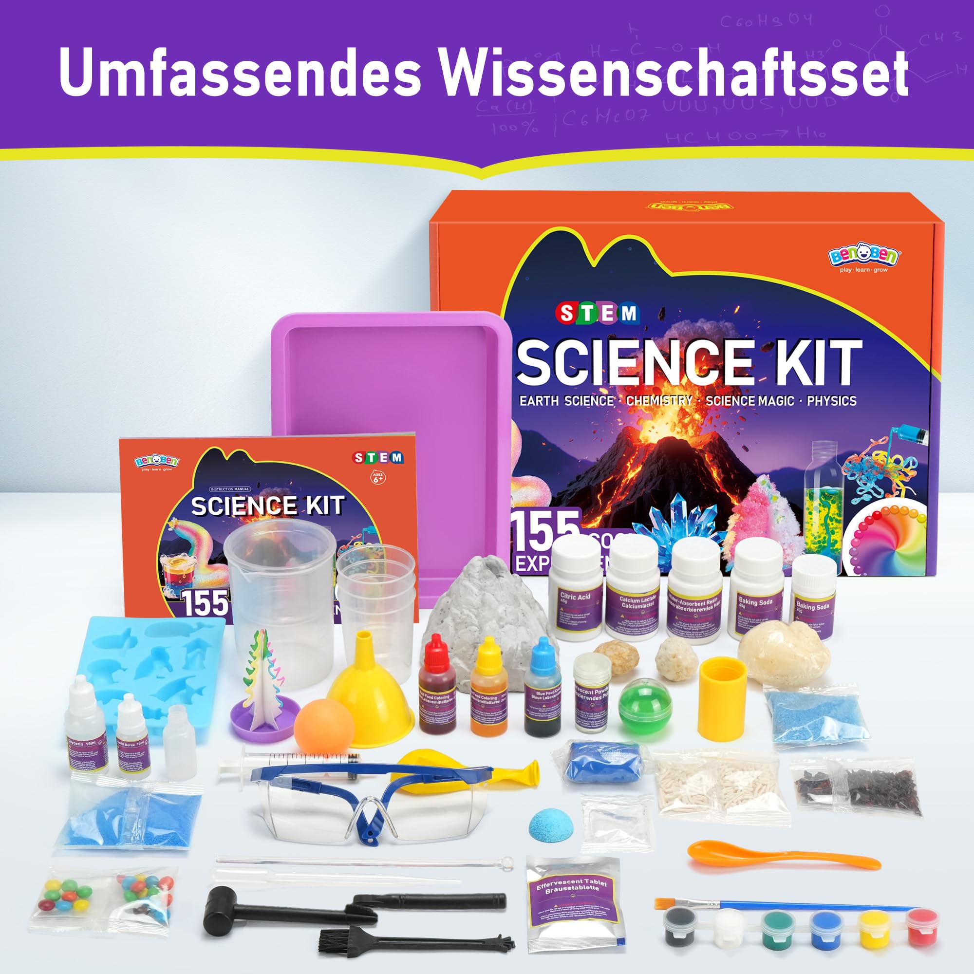 BenBen 155+ Experimente für Kinder ab 6 7 8 9 10, Wissenschaft Experimentierkasten für Kinder, STEM Spielzeug Geschenk für Jungen Mädchen