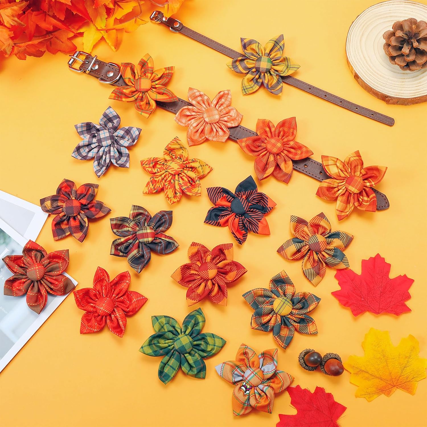 Sweetude 30 Pcs Plaid Dog Collar Flowers Bulk Plaid Pet Flower Collar Bow Ties Holiday Dog Accessories Slide Attachment for Small Medium Large Pet Cat Puppy Bow Grooming Supplies(Classic) image 4