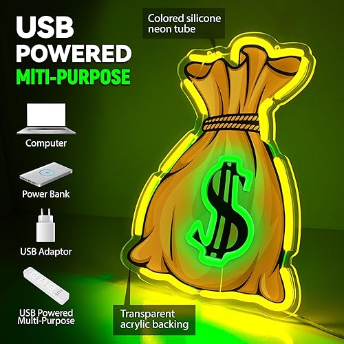 Miniatura 3 de Letrero de neón para decoración de pared, luz de neón de dólar, letrero LED regulable para sala de juegos, dormitorio, regalo de cumpleaños para