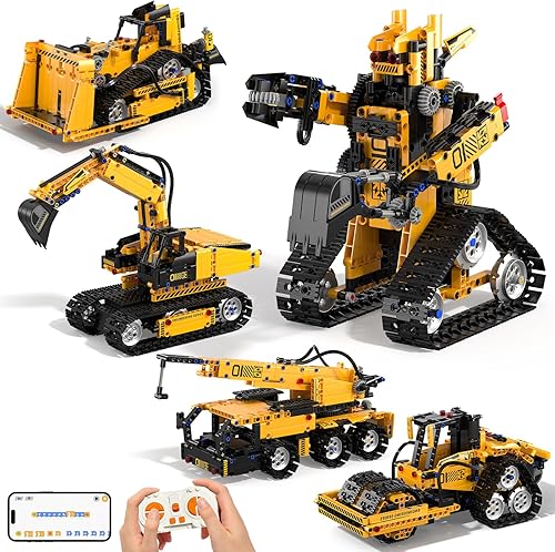 Kit de construcción de robot STEM 5 en 1, 535 piezas de excavadora de control remoto, kit educativo de ciencia, juguetes robóticos de codificación