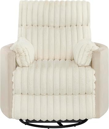 Power Swivel Rocker Recliner for Adults, Cozy Corduroy Recliner Chair with 2 Pillows for Bedroom, Electric Glider Rocking Nursery Chairs for Living Room Beige