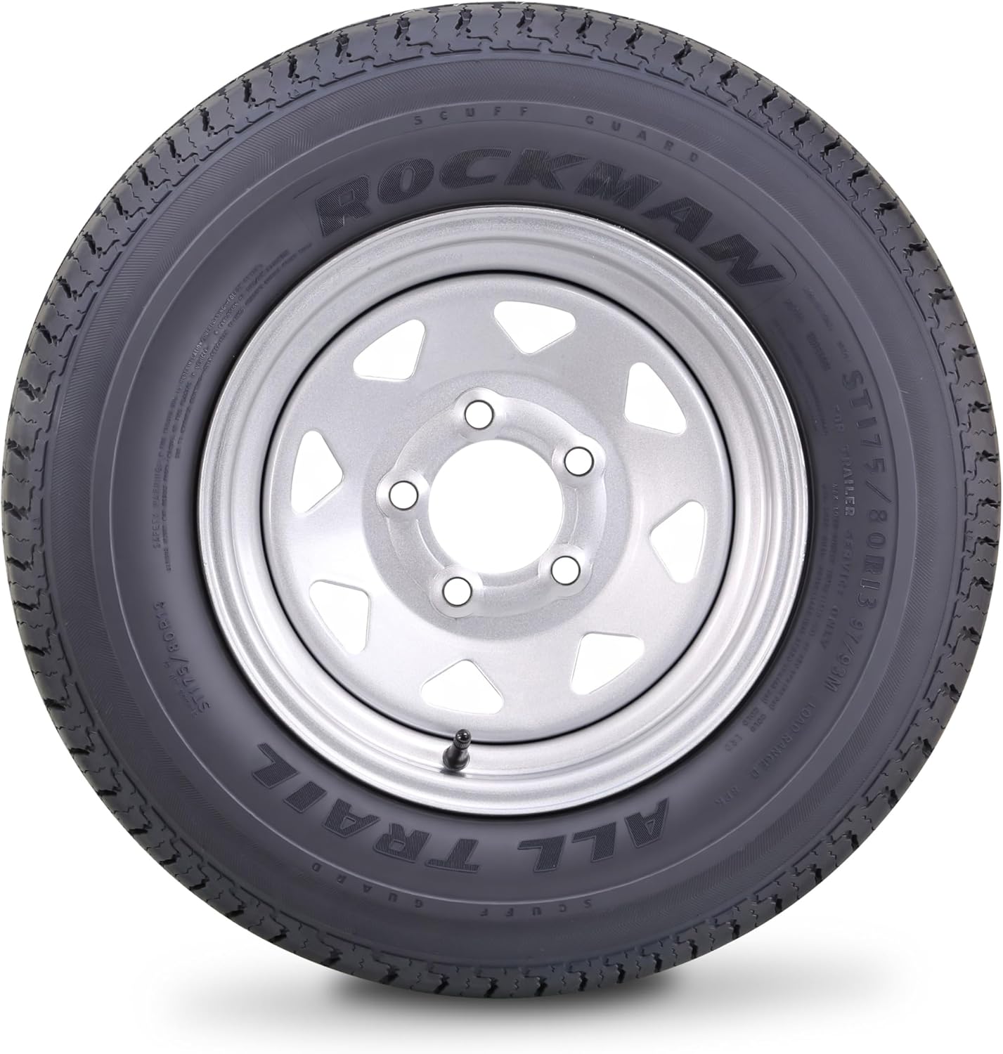 ROCKMAN Trailer Tire Wheel Assembly ST175/80R13 8-Ply D 97M 5 Lug on 4.5" PCD Silver Spoke Rim