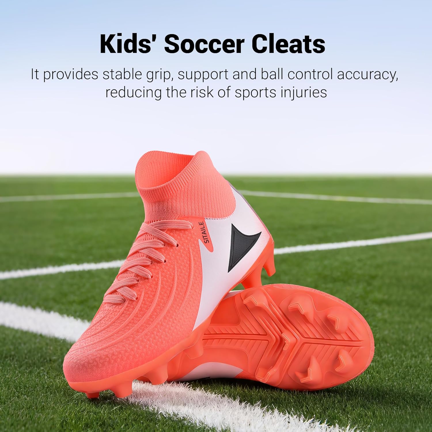 SITAILE Kids Soccer Cleats Boys Girls, High-Top Ankle Support,Firm Ground Long Studs Football Shoes,Lightweight Professional Athletic Outdoor Training Soccer Cleats for Little/Big Kids