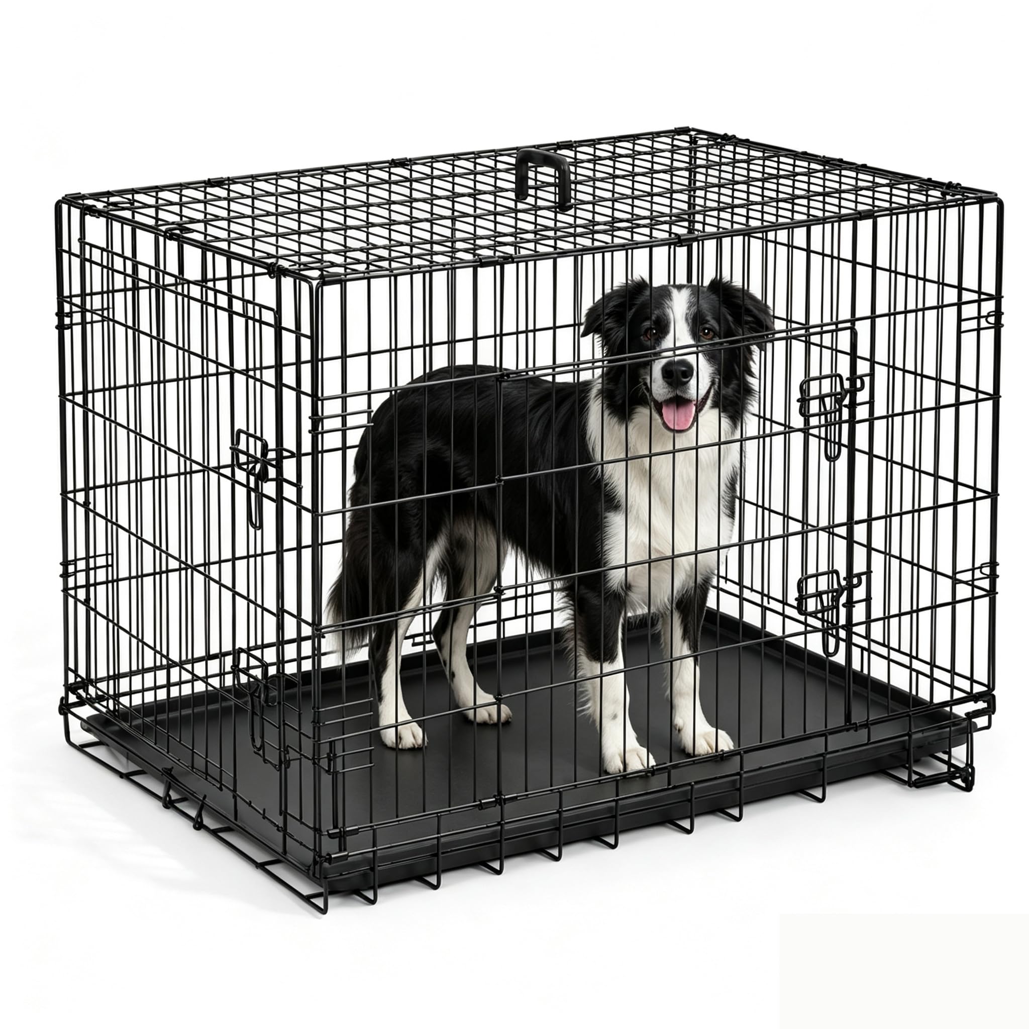 Sweetcrispy Dog Crate 42 Inch, Medium Large Dog Cage, Foldable Pet Kennel