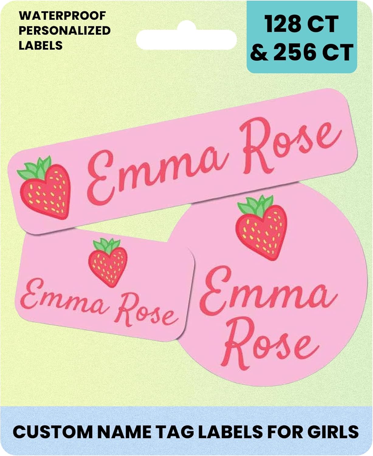 Label Daddy Personalized Name Labels for Girls – Washable Custom Name Tags – Premium Waterproof Labels for School, Clothing, Lunch Boxes, Summer Camps & More – 128 Ct & 256 Ct | Strawberry Design