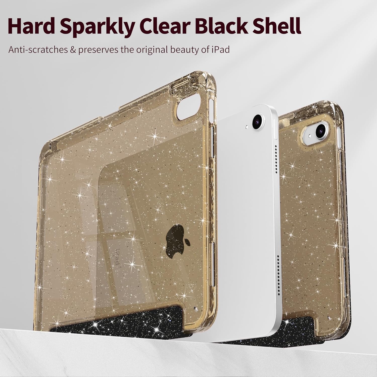 Tuiklol Sparkly Case for iPad (A16 Chip) 11th Gen 11 inch 2025 / iPad 10th Gen 10.9 inch 2022, Built in Pencil Holder with Glitter Clear Back Shell Cover Trifold Stand Auto Wake/Sleep, Sparkly-Black