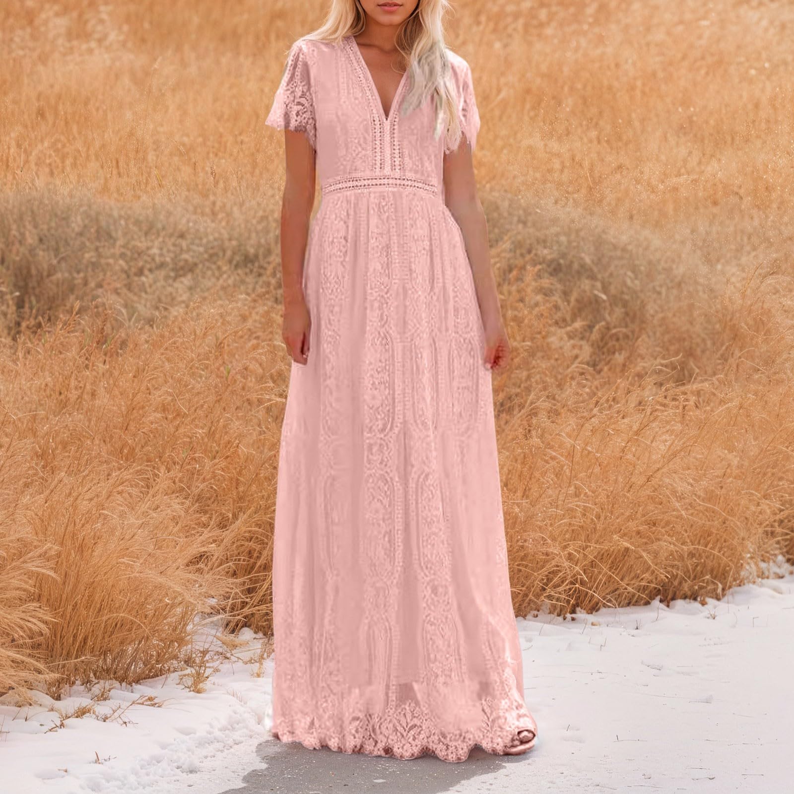 Vestido casual de manga corta para mujer, diseño hueco de encaje, perfecto para el verano, elegante y cómodo, fácil de limpiar