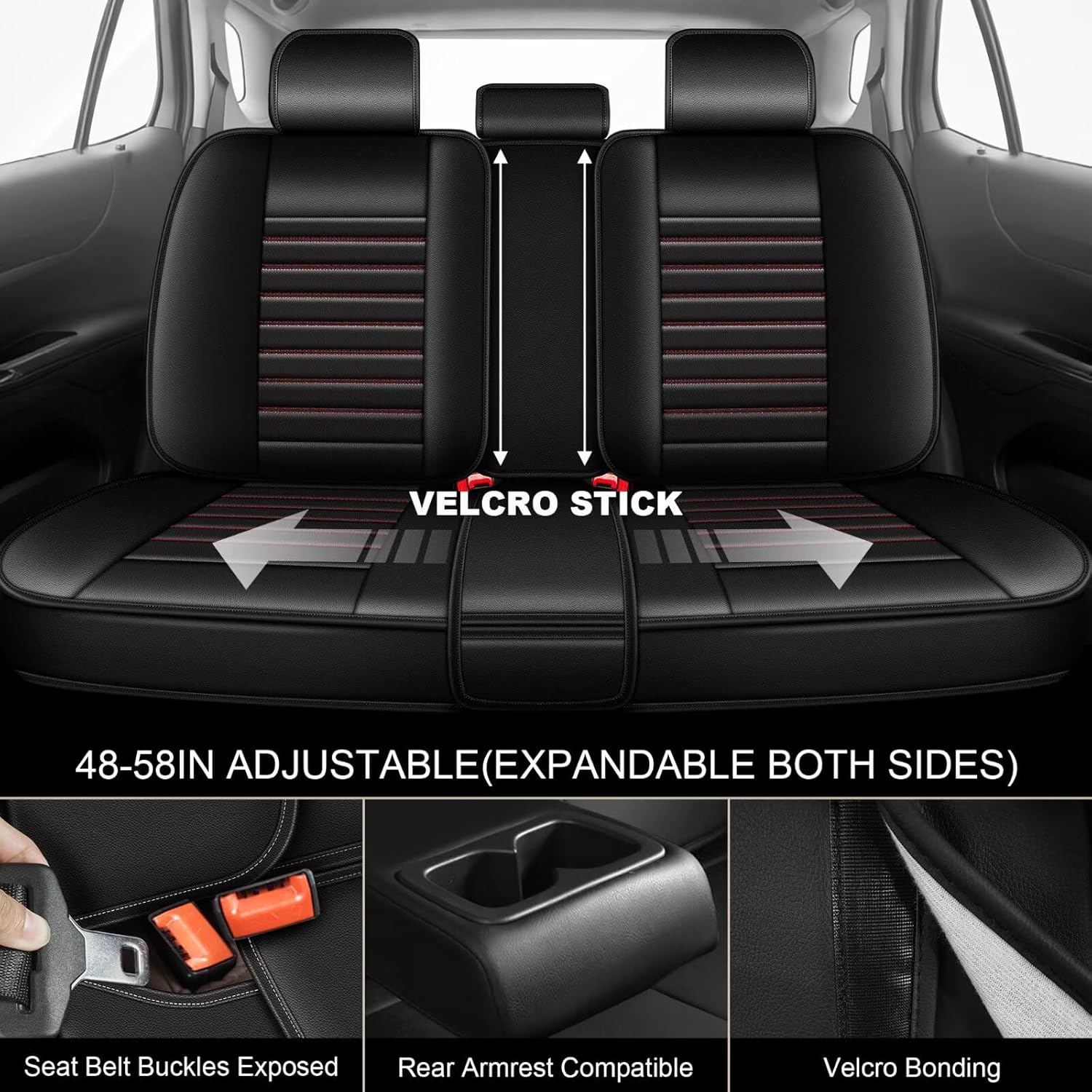 Car Seat Covers Fit for Jeep Renegade 2015-2023: Full Set Seat Covers Faux Leather Waterproof Seat Protectors Seat Cushion (Black&Redline) -2 Rows 5 Seats