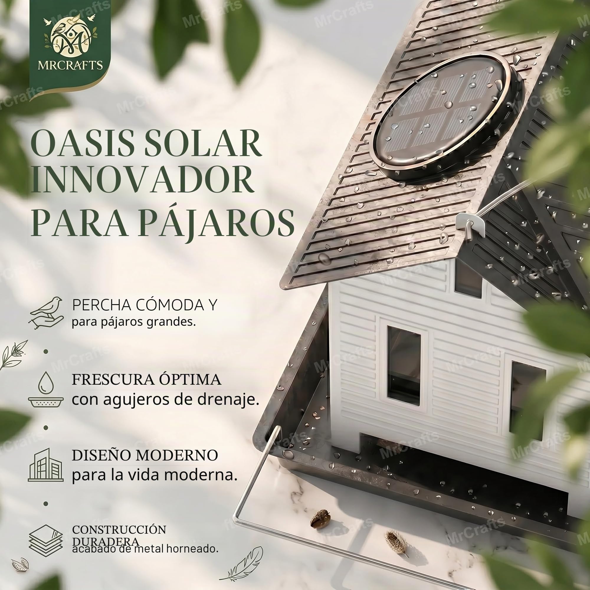 MrCrafts Comedero para Pájaros con Luz Solar para Exterior - Bird Feeder - Comedero Colgante de Metal para Aves Silvestres, Decoración de Jardín