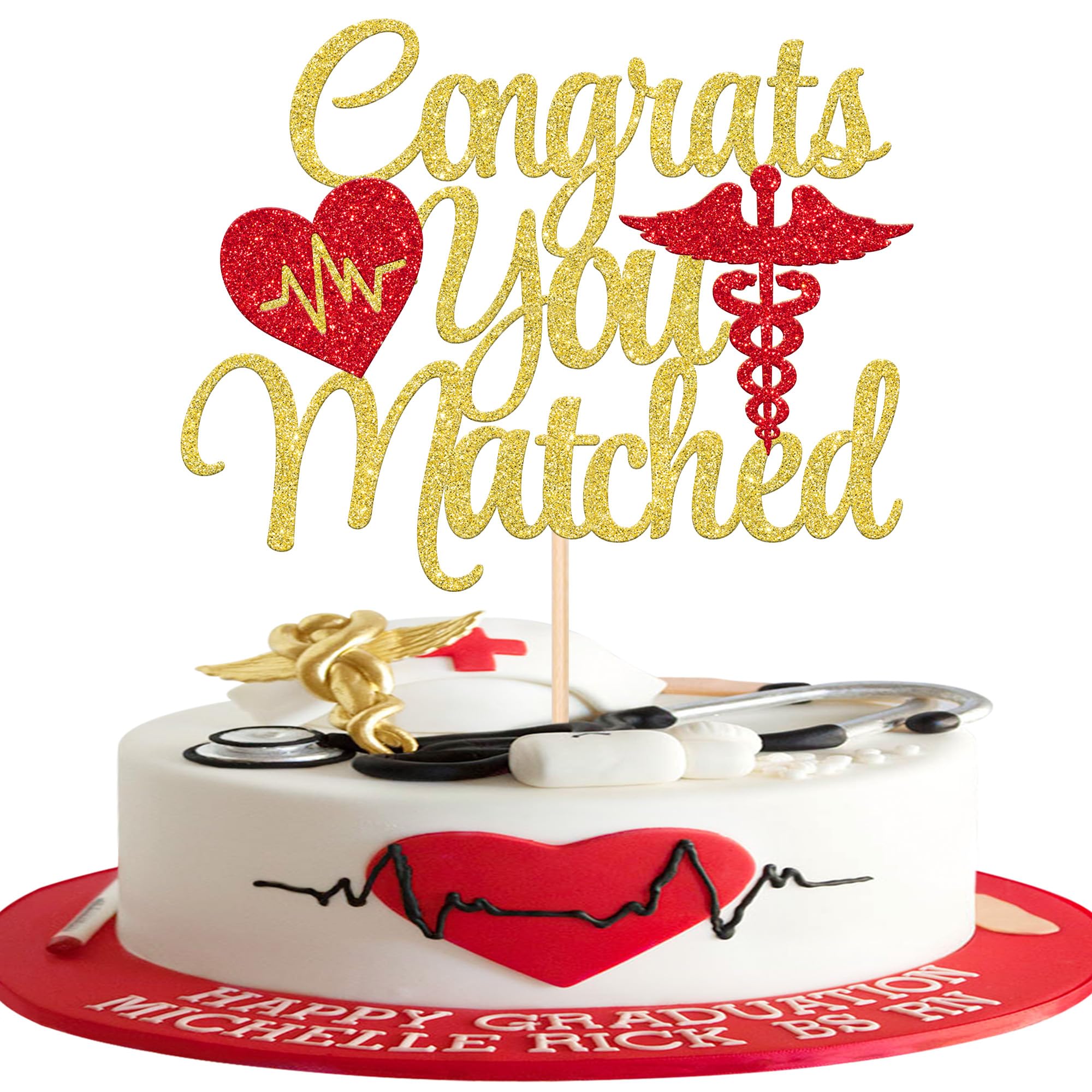 1 PCS Congrats You Matched Cake Topper Glitter Happy Match Day Cake Pick Doctor Match Day 2025 Congrats on Matching Cake Decorations for 2025 Medical
