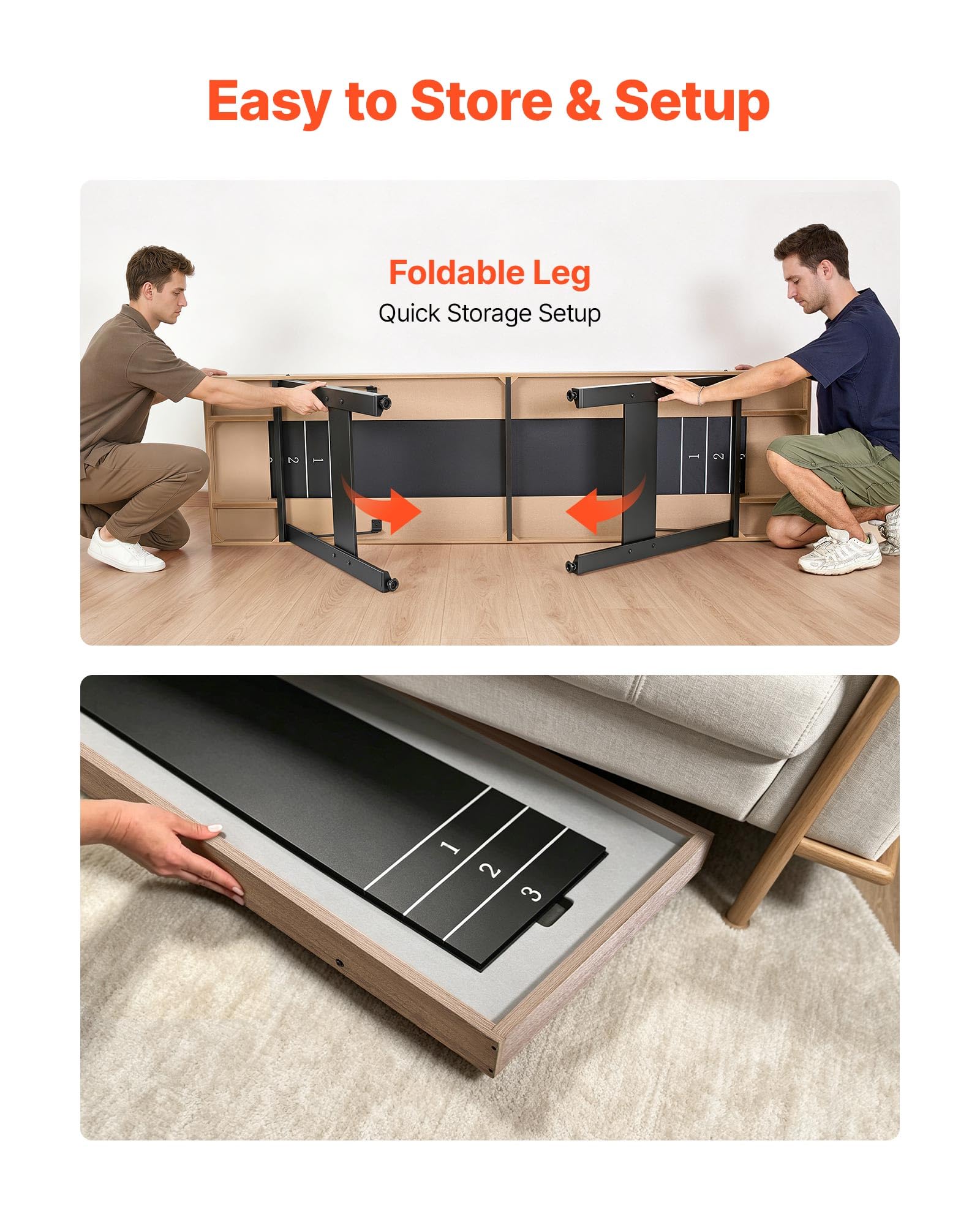 VEVOR Shuffleboard 2 in 1, 2,1 m, 2,7 m, 3,6 m, set combinato Shuffleboard e bowling, con campo di gioco antigraffio, dischi, set da bowling, cera, pennello, per sala giochi familiare