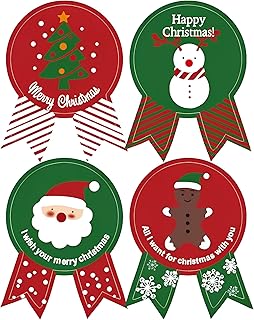 EDEN（エデン）業務用 サンタ トナカイ 雪だるま 人形 Xmasツリー 全4種 紙リボン付 ギフトシール 各20シール 合計80シールセット Xmasシーズンのギフトラッピングに (4.7×3.5cm) [E330]