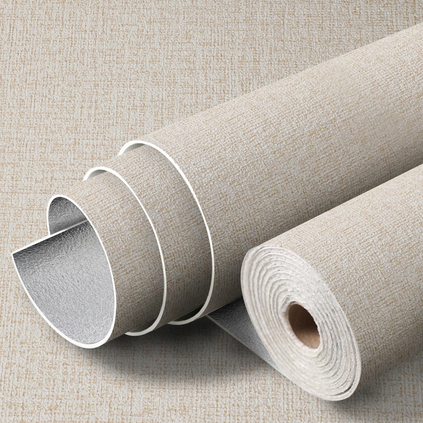 Cathpetic Self Adhesive Wallpaper Beige Wallpaper 50 * 280cm 3mm Thicken Linen Textured Contact Paper Peel and Stick Wall Paper for Living Room Bedroom Cupboard Furniture Stickers