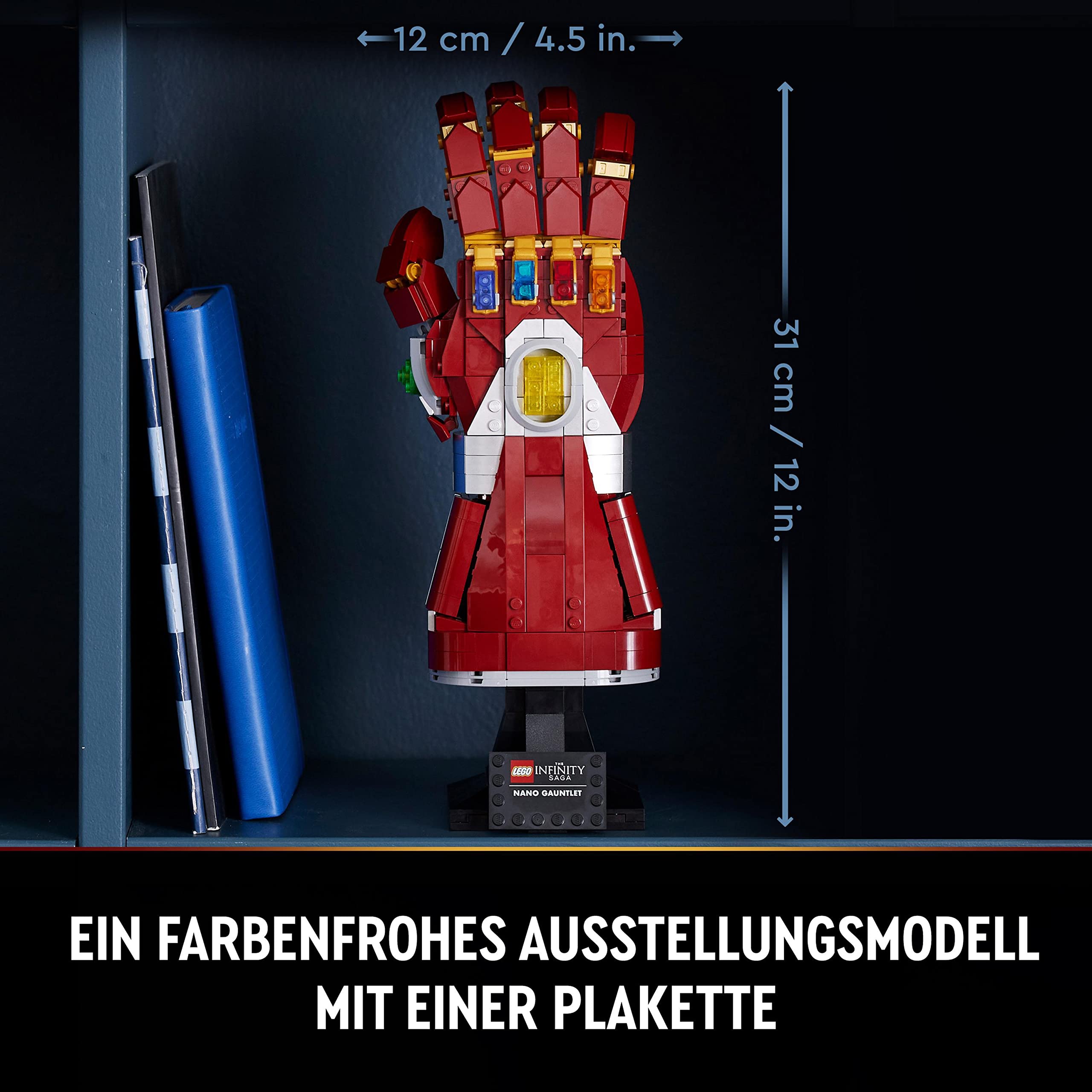 LEGO Marvel Iron Mans Nano Handschuh, Baubares Iron Man-Modell mit Infinity-Steinen aus leuchtende Bausteinen, inspiriert von „Avengers: Endgame“, Sammlerstück für Erwachsene 76223