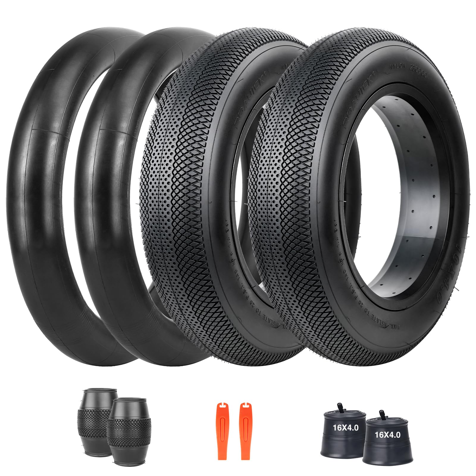 BALINGE E Bike 16x4.0 Fat tire 2 Pack Heavy Duty High-Performance Wear-Resistant E-Bike Mountain Snow Bike Tire,Black（2 Tires & 2 Tubes & 2 levers）, 16" x 4"