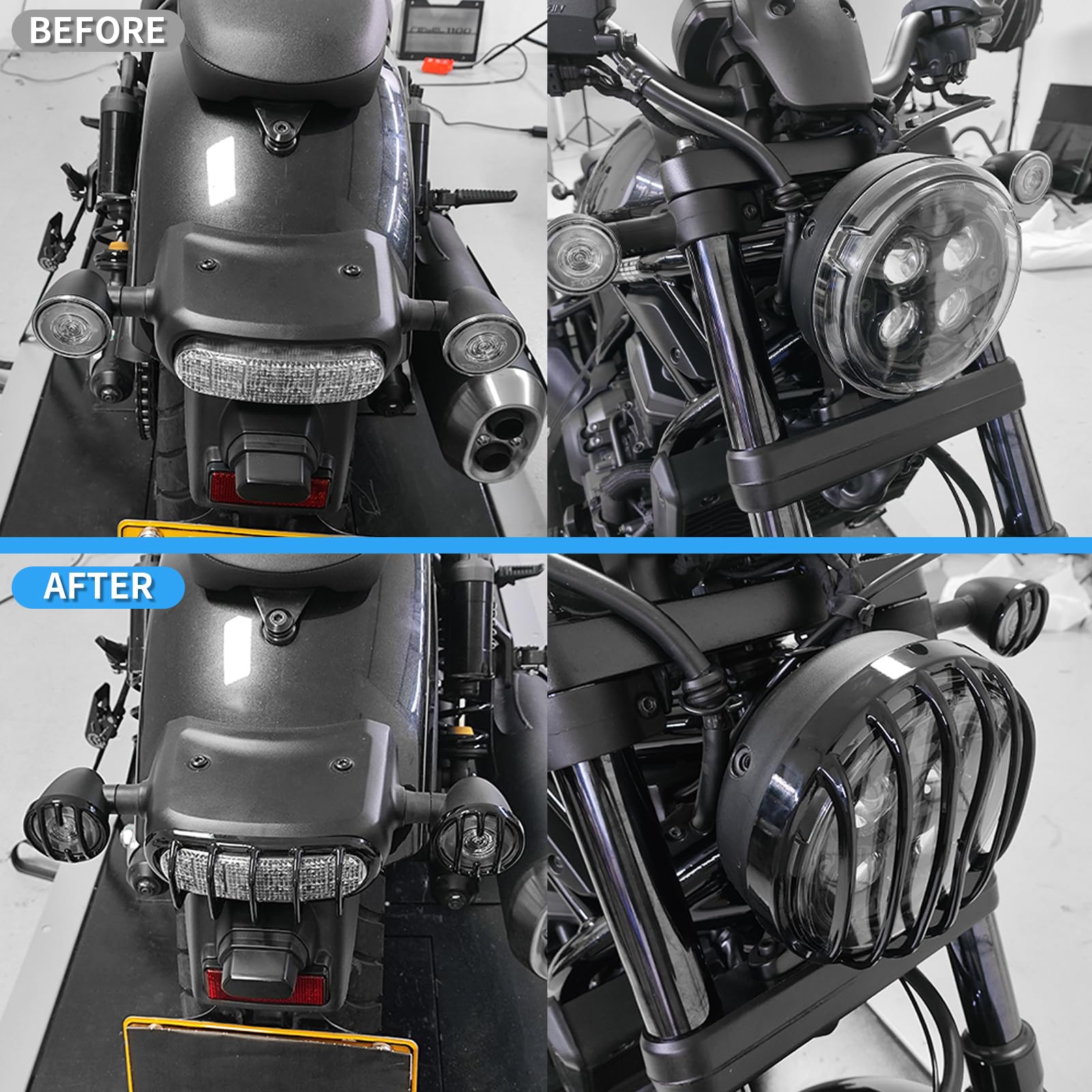 Pour Honda Rebel CMX 250 300 500 1100 Accessoires 2019-2024 Feu arrière Couvercle de clignotant avant arrière Protection de clignotant avant arrière Protection de feu de frein (noir)