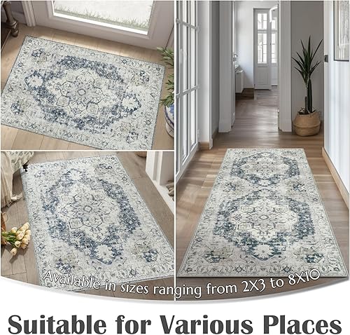 Miniatura 30 de jinchan Alfombra de Área 2x3 pies Alfombra Vintage de Entrada Lavable Bohemia Tapete Interior para Puerta Medallón Floral Tapete Pequeño para Puerta