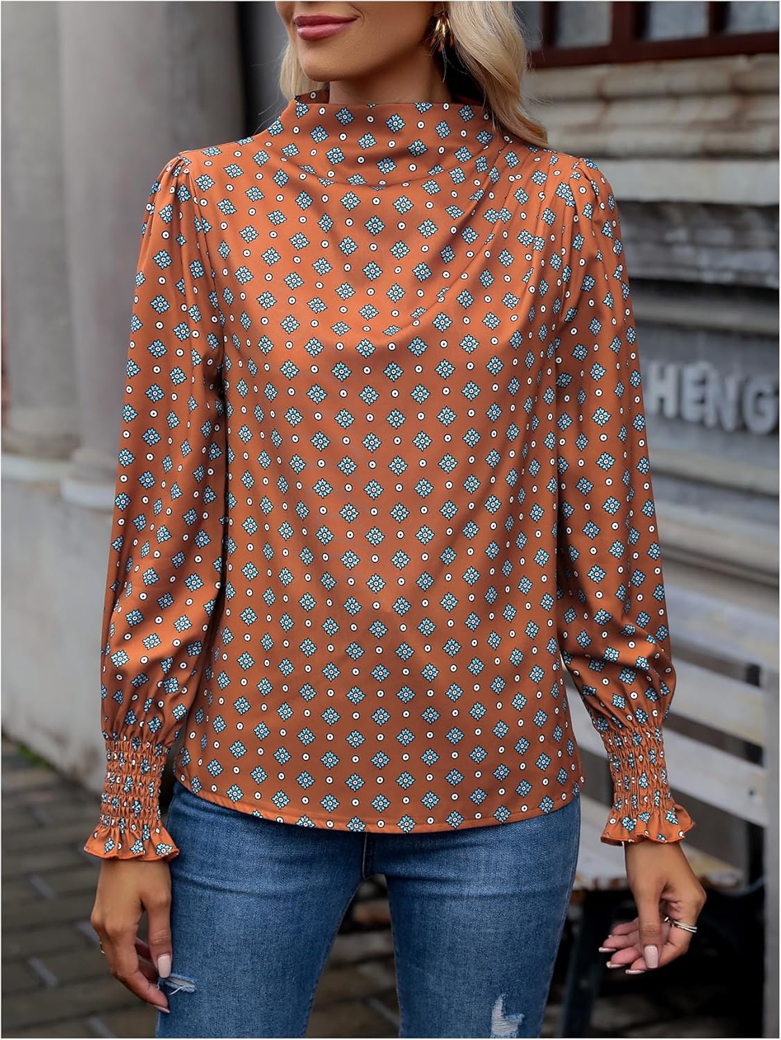 GORGLITTER Women's Dressy Business Casual Tops Allover Print Long Sleeve Shirts Office Work Blouses - Image 3