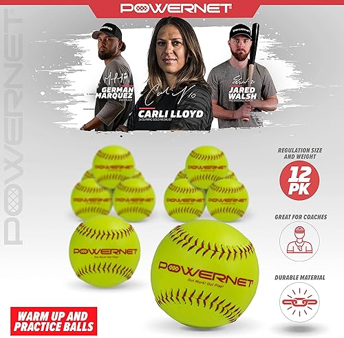 Miniatura 2 de PowerNet Practice Softball  Paquete de 12 bolas de grado recreativo de 12 pulgadas  Perfecto para softbol suave, bateo, campo, golpear, lanzar,