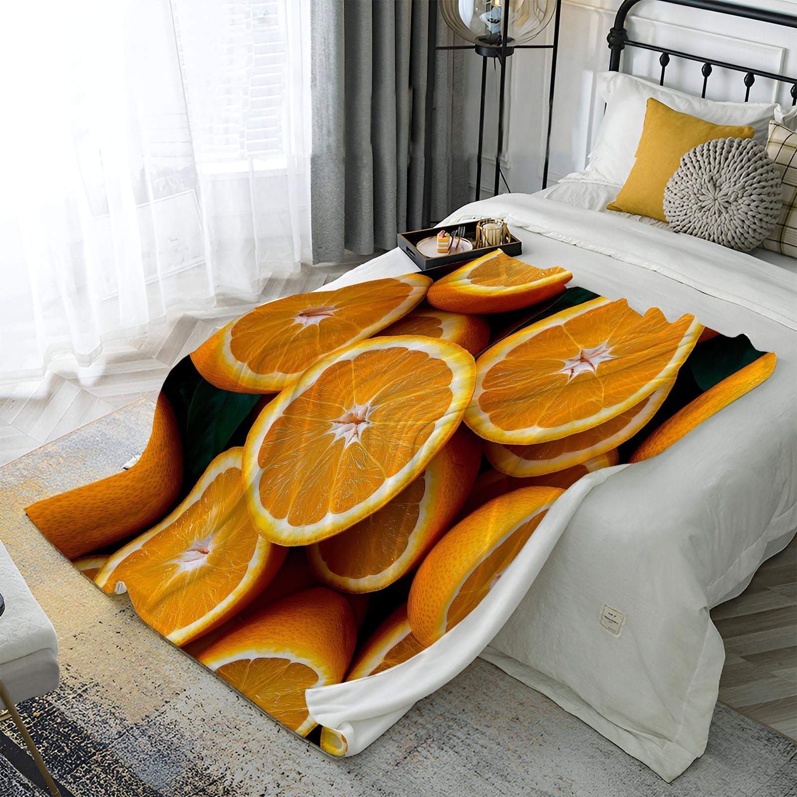 Plaid polaire canapé super chaude avec poil doux ultra duveteux thermique orange