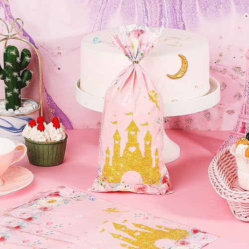 Miniatura 3 de Leinuosen 100 bolsas de celofán temáticas de princesa con lazos, castillo, floral, hada, princesa, bolsas de recuerdo de fiesta, bolsas de plástico