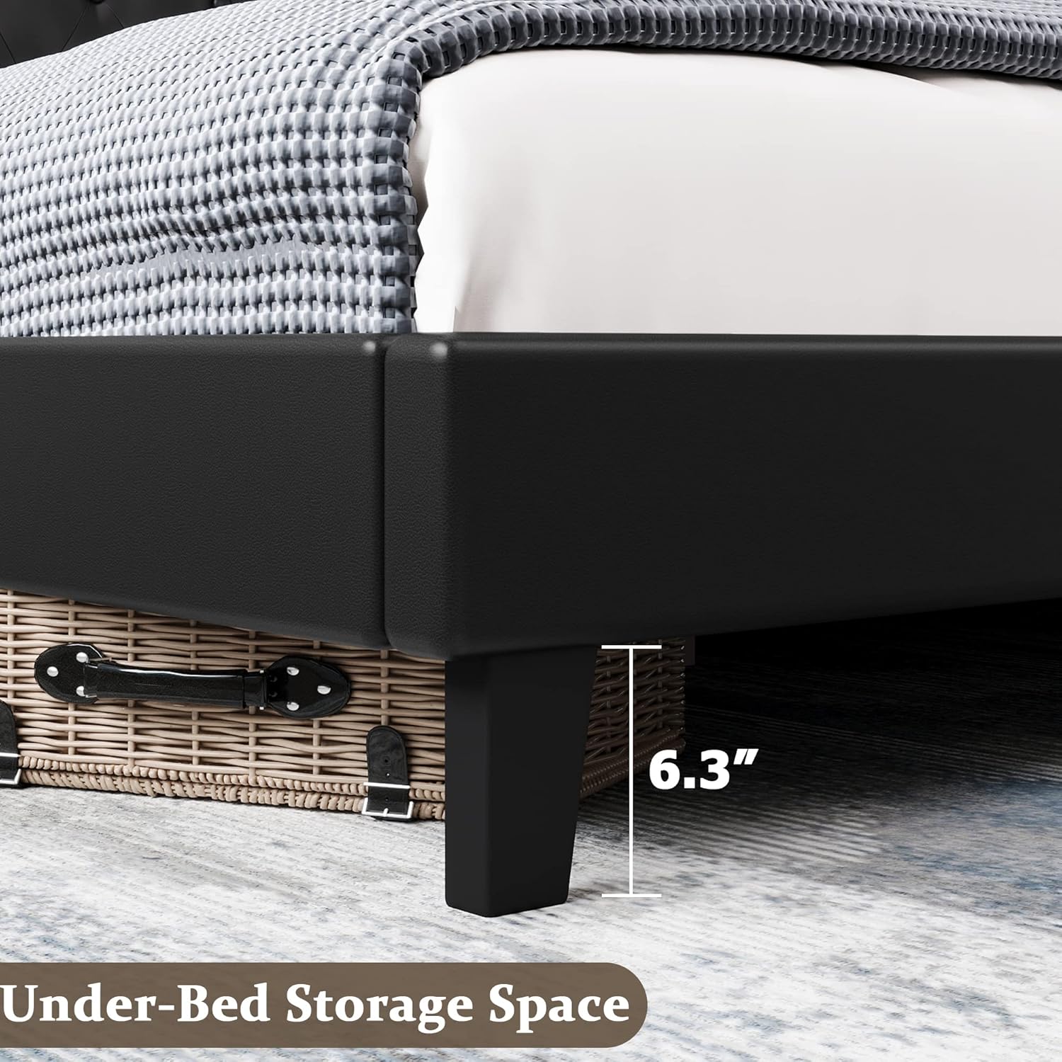 Homhougo King Bed Frame with Adjustable Headboard, Upholstered King Platform Bed Frame with Diamond Button Tufted Headboard, Wood Slats Support, Easy Assembly, No Box Spring Needed, Black