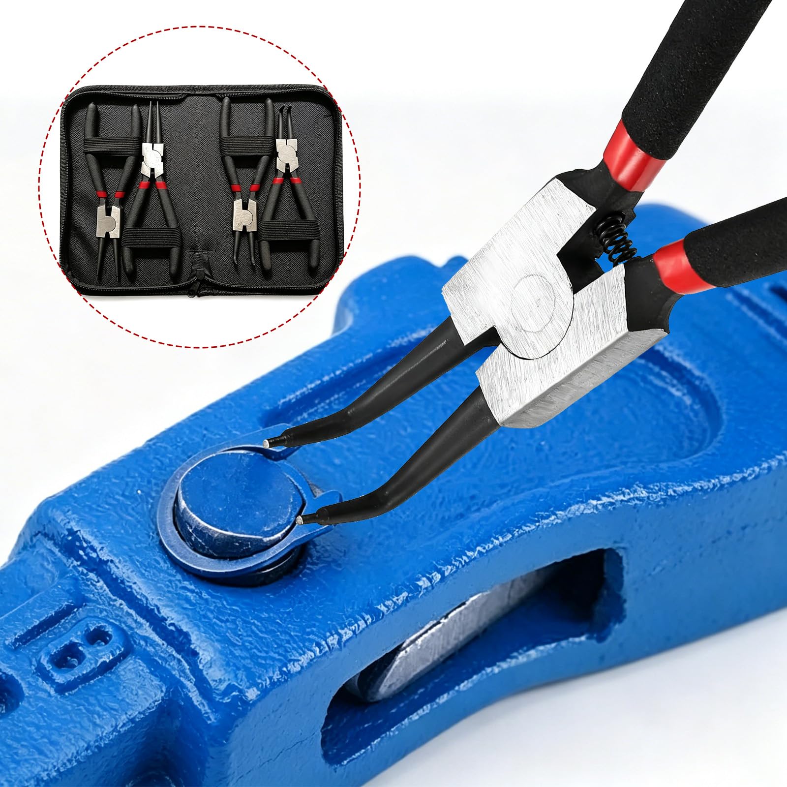 4 Stück Sprengringzangen Set, Sicherungsringzangen, Gerade interne und externe Sprengringzangen, Seegeringzange Set, Kohlenstoffstahl, Anti-Rutsch und Anti-Schweiß ergonomische Griff