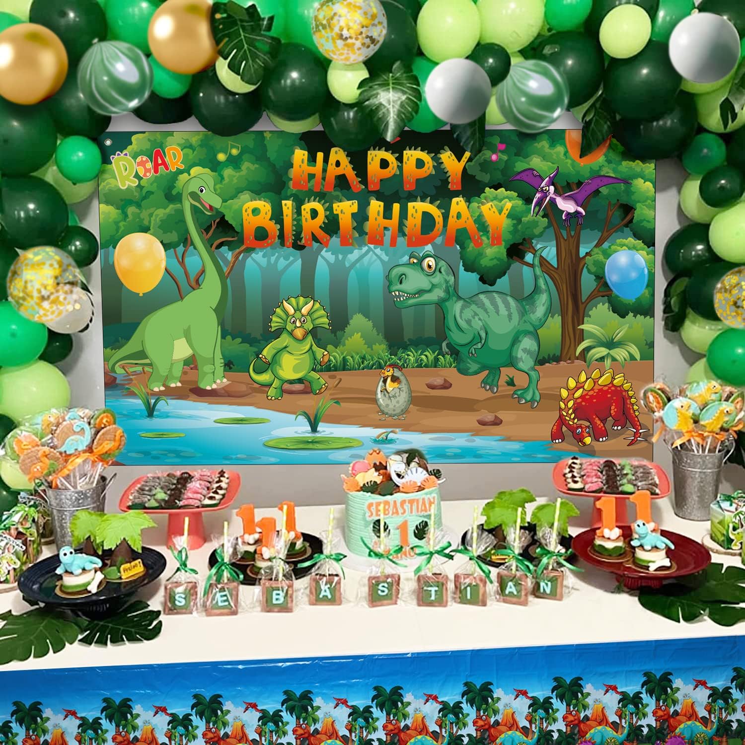 iPartycool Dinosaur Birthday Decorations, Dinosaur Party Decorations with Balloons Garland Arch Kit Dino Happy Birthdays Backdrop, Dino Balloons Tablecloth Birthday Party Supplies for kids boys