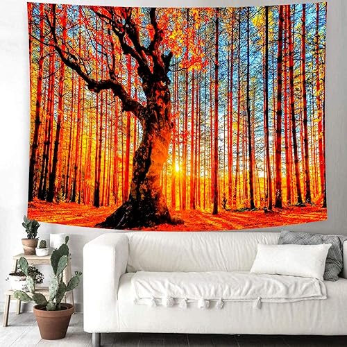 Miniatura 4 de Delur Tapiz de bosque y atardecer, paisaje natural, tapiz para colgar en la pared, tapiz de árbol escénico, bosque, tapiz natural para decoración de