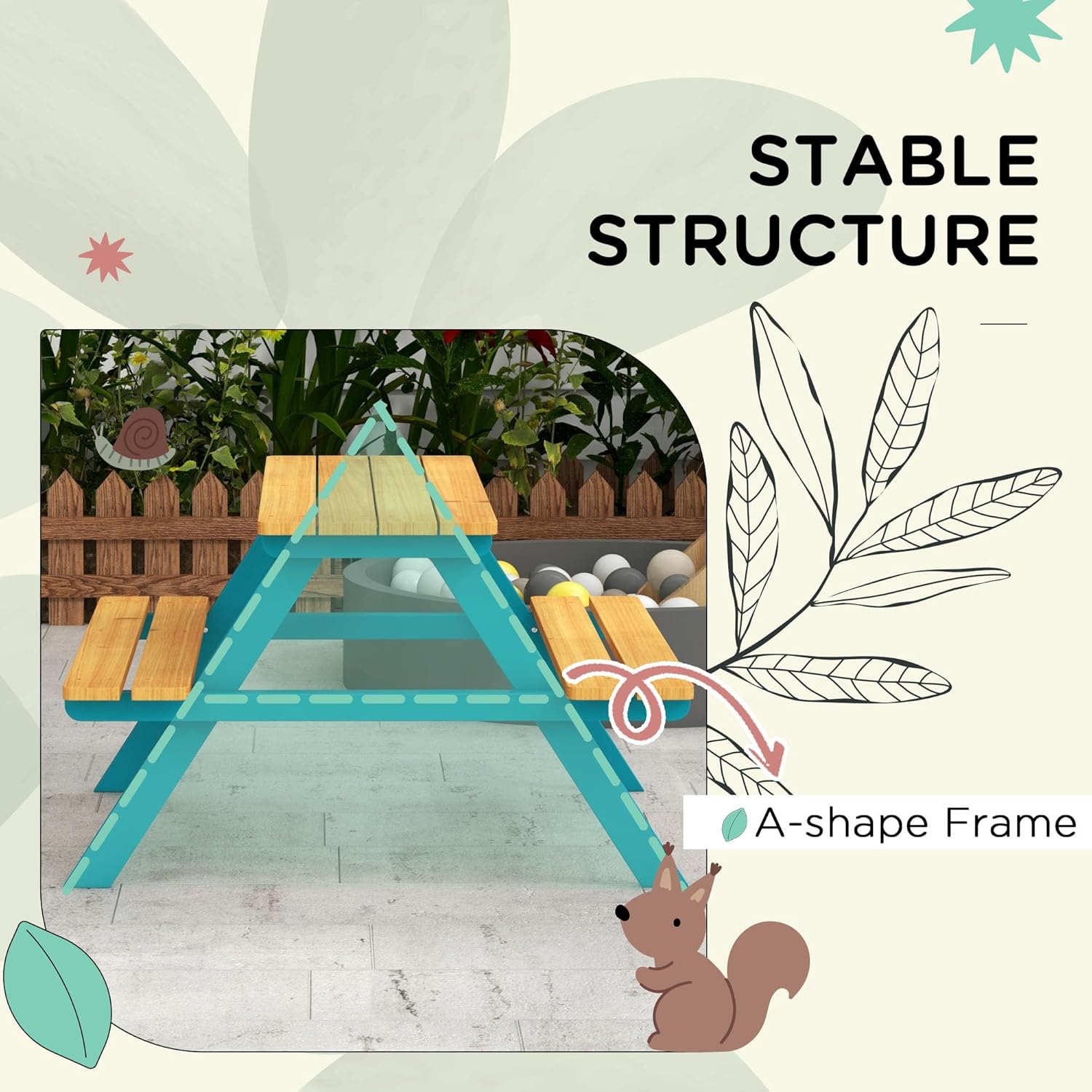 Picnic Table Set with Wooden Table, Outdoor Bench Set with Seating for 4 Ages 3 8 Years Old for Patio Garden, Easy Installation, Outdoor Indoor Use, Natural Wood