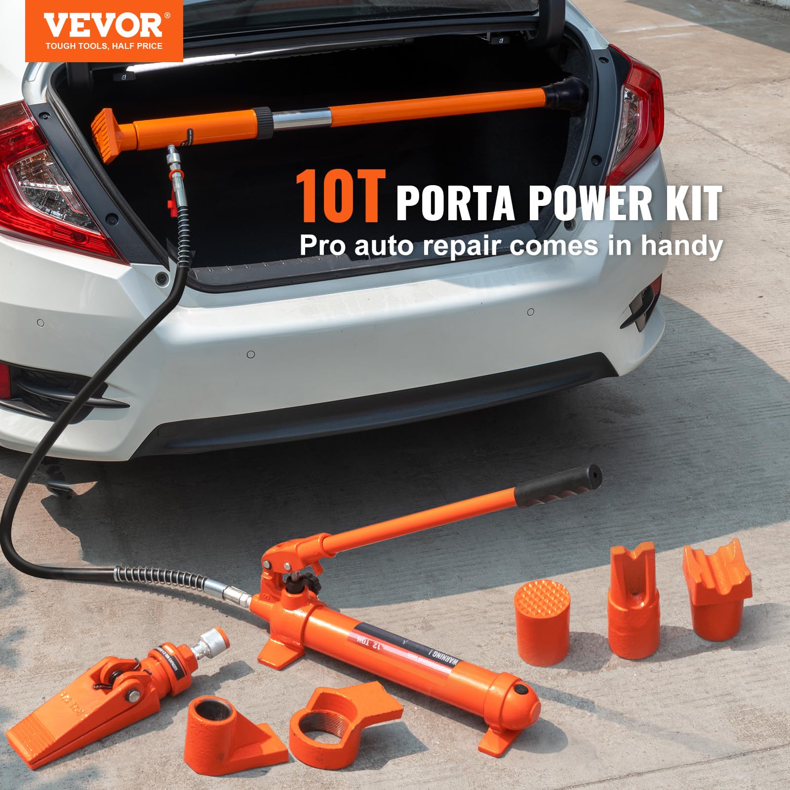 VEVOR Vérin Hydraulique 10 T, Presse Hydraulique Carrosserie Carrossier Portable Course 132 mm, avec Tuyau d'Huile de 1,4 m et Coffret, pour la Réparation de Châssis de Voiture Construction Auto