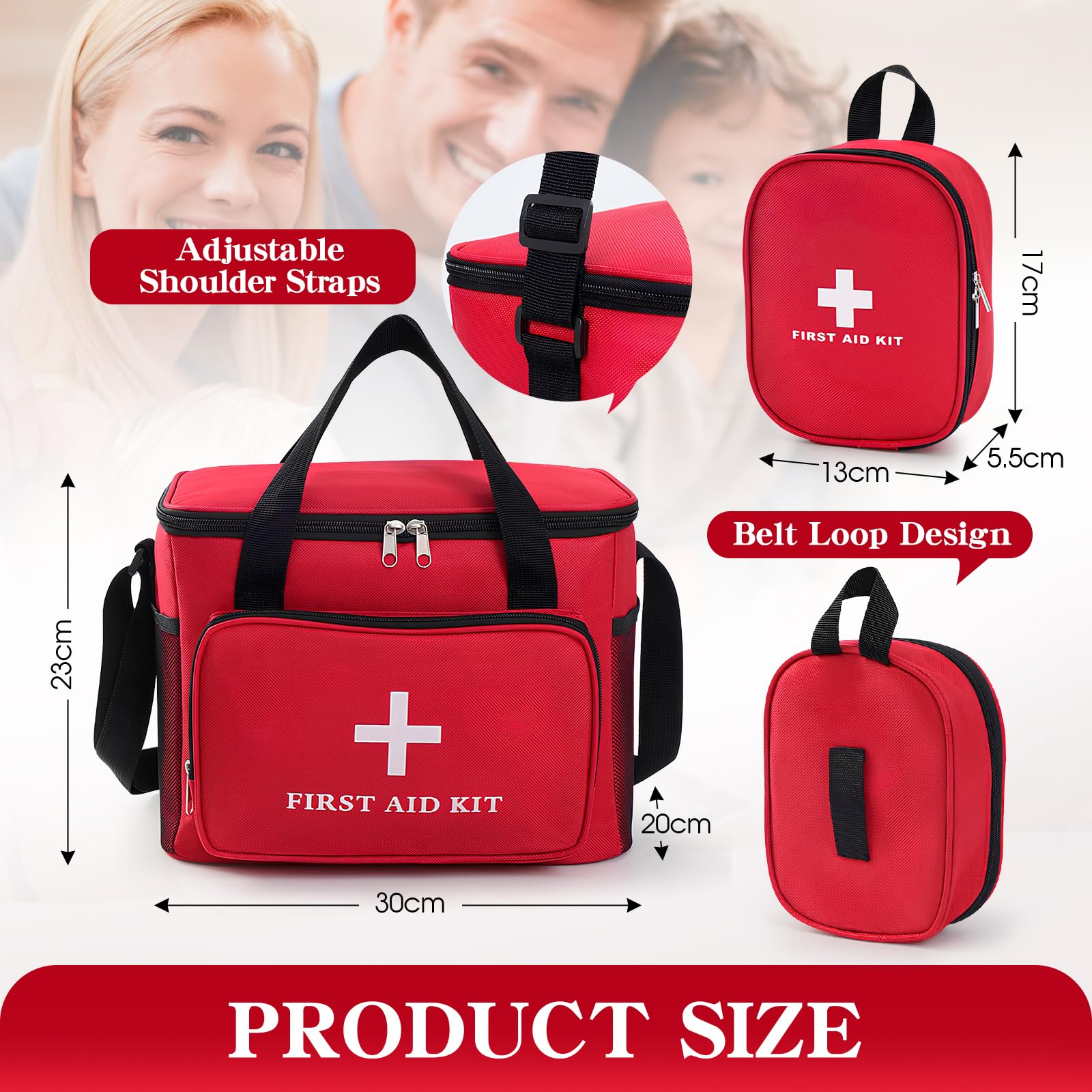 2 Piezas Botiquin de Primeros Auxilios, Bolsa Botiquin Viaje Gran Capacidad, Kit de Primeros Auxilios con Correa, Maletin Medico Multiusos, Botiquín para Viajar Casa Oficina Viajes, Rojo